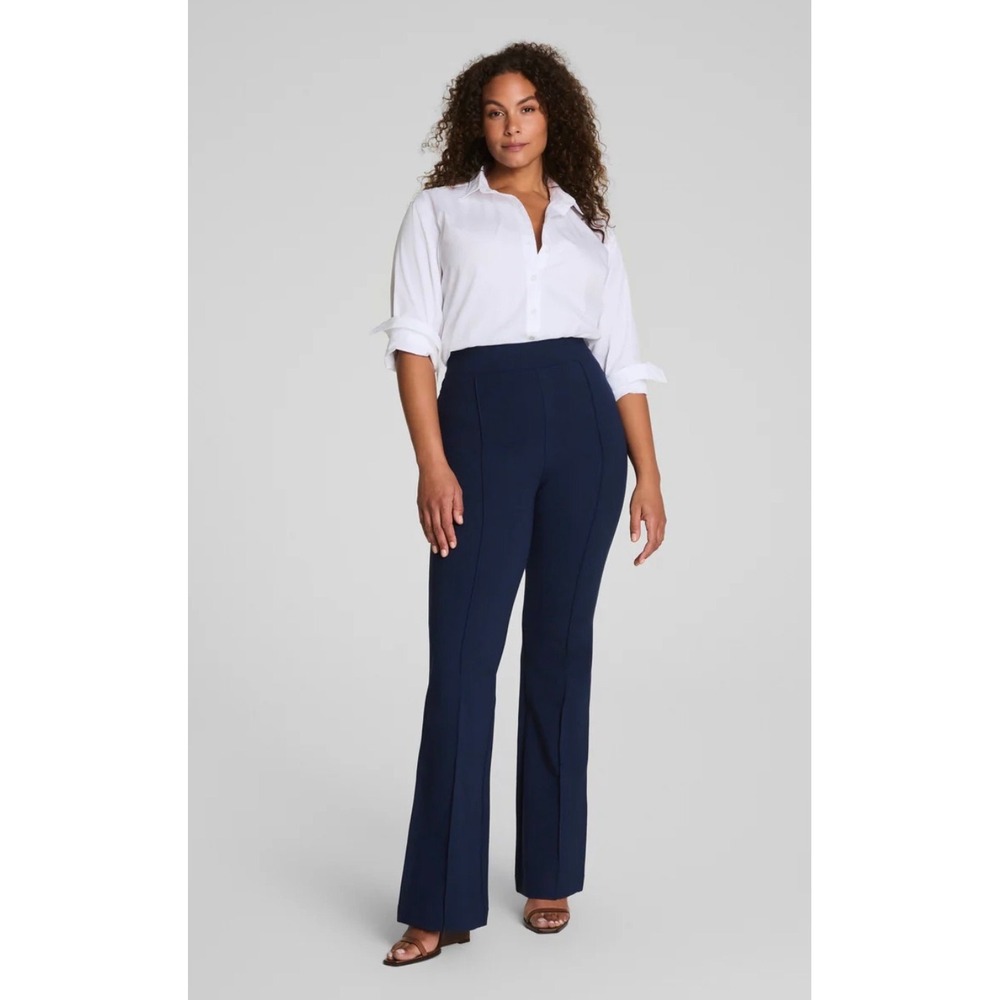 Spanx The Perfect Pant Women 1X Navy Excellent Flare‎ Pintuck Ponte Trousers